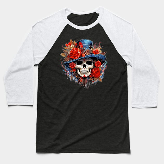 Female Day of the Dead Dia de Los Muertos Sugar Skull Baseball T-Shirt by Tees 4 Thee